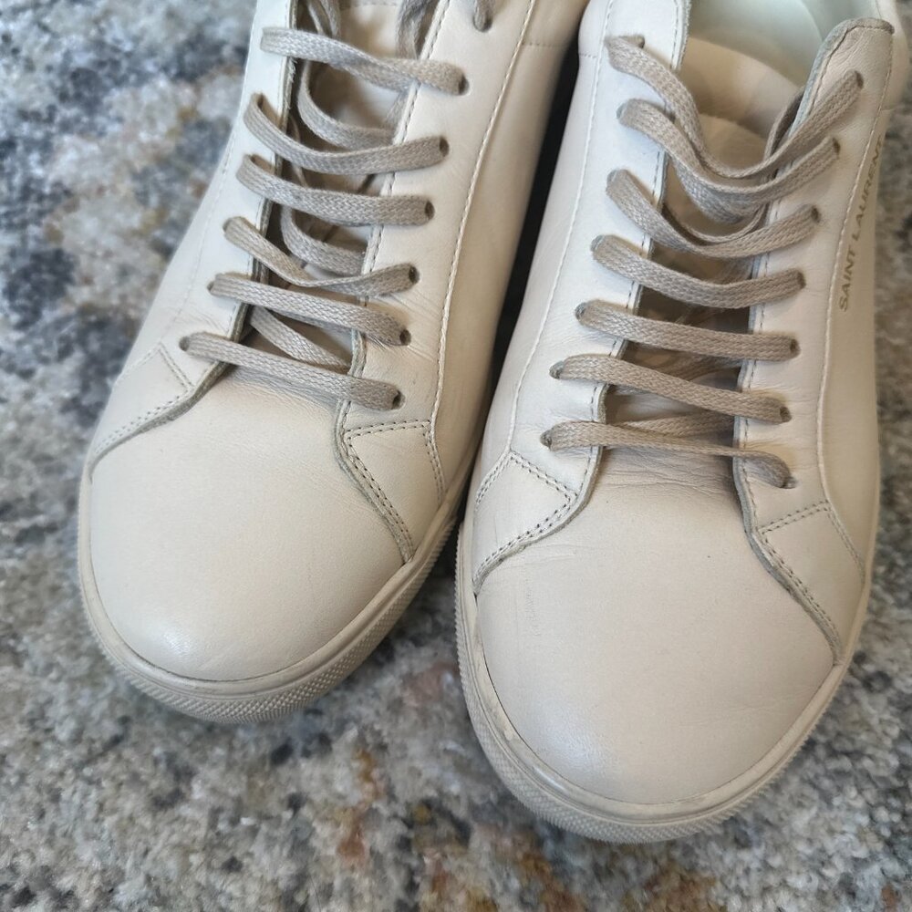 Saint Laurent Women’s Beige Andy Low Top Leather Sneaker - SIZE EU 40/US 9 - Picture 6 of 9